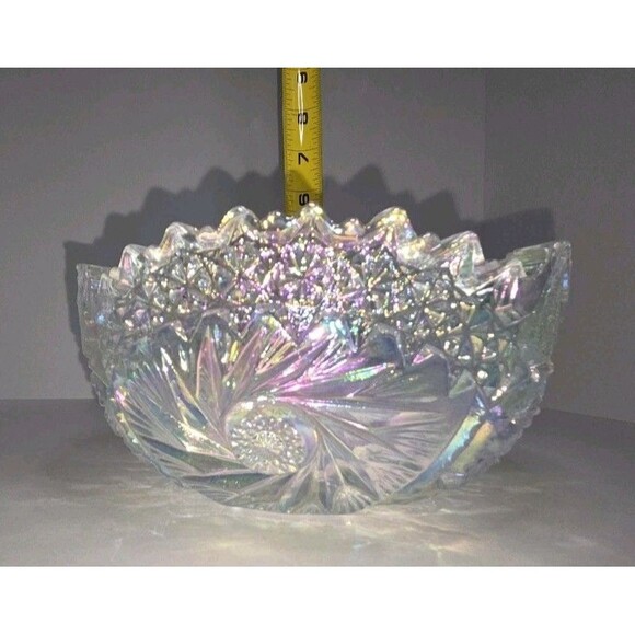 L.E. SMITH  1960s COMET IN THE STARS Clear IRIDESCENT CARNIVAL GLASS BOWL 7.5" - Picture 10 of 10